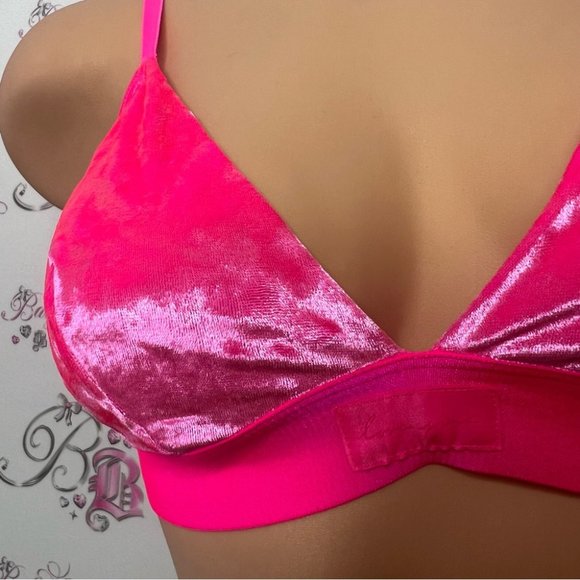 Victoria’s Secret love pink Bralette the velve soft shiny shimmer fabric neon - Picture 7 of 9
